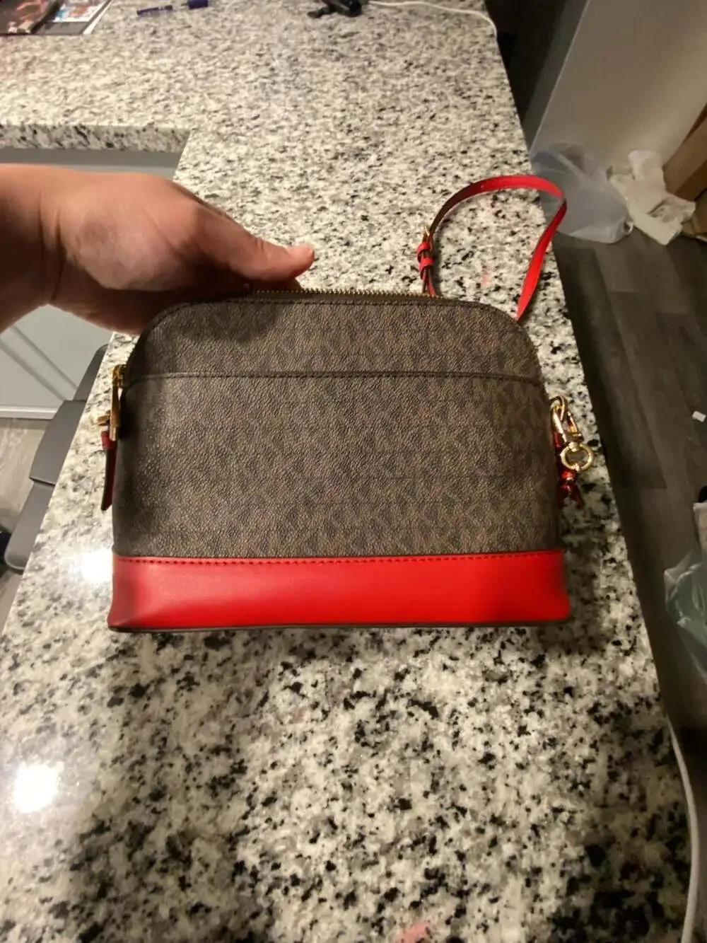 Michael Kors Jet Set Charm Large Dome Crossbody in Brown and Red